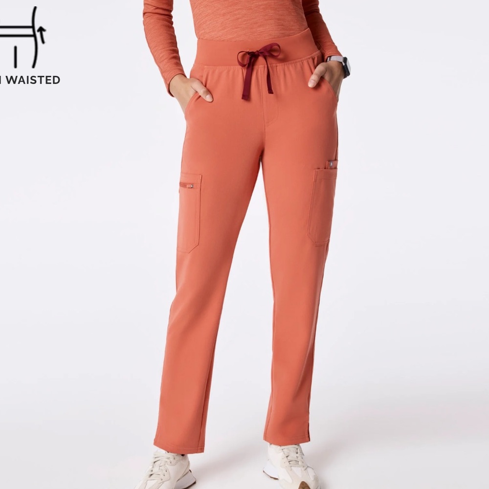 Figs Women's Cargo Scrub Pants in Dusty Coral with Contrast Drawstring